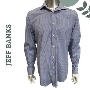 Jeff Banks Tailored Fit Dress Shirt - White + Blue Pinstripe - 16 / 41cm